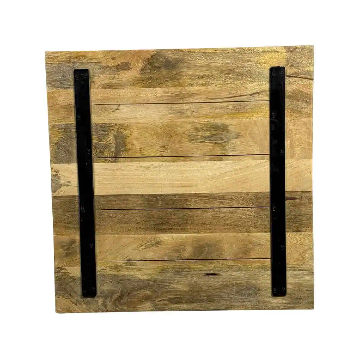 Super-Seat | Massivholz Mango Tischplatten 70x70cm | Natuurlijke mangohouten tafelblad, rechthoekig, onbewerkt, met zwarte metalen steunen. | Horecameubilair