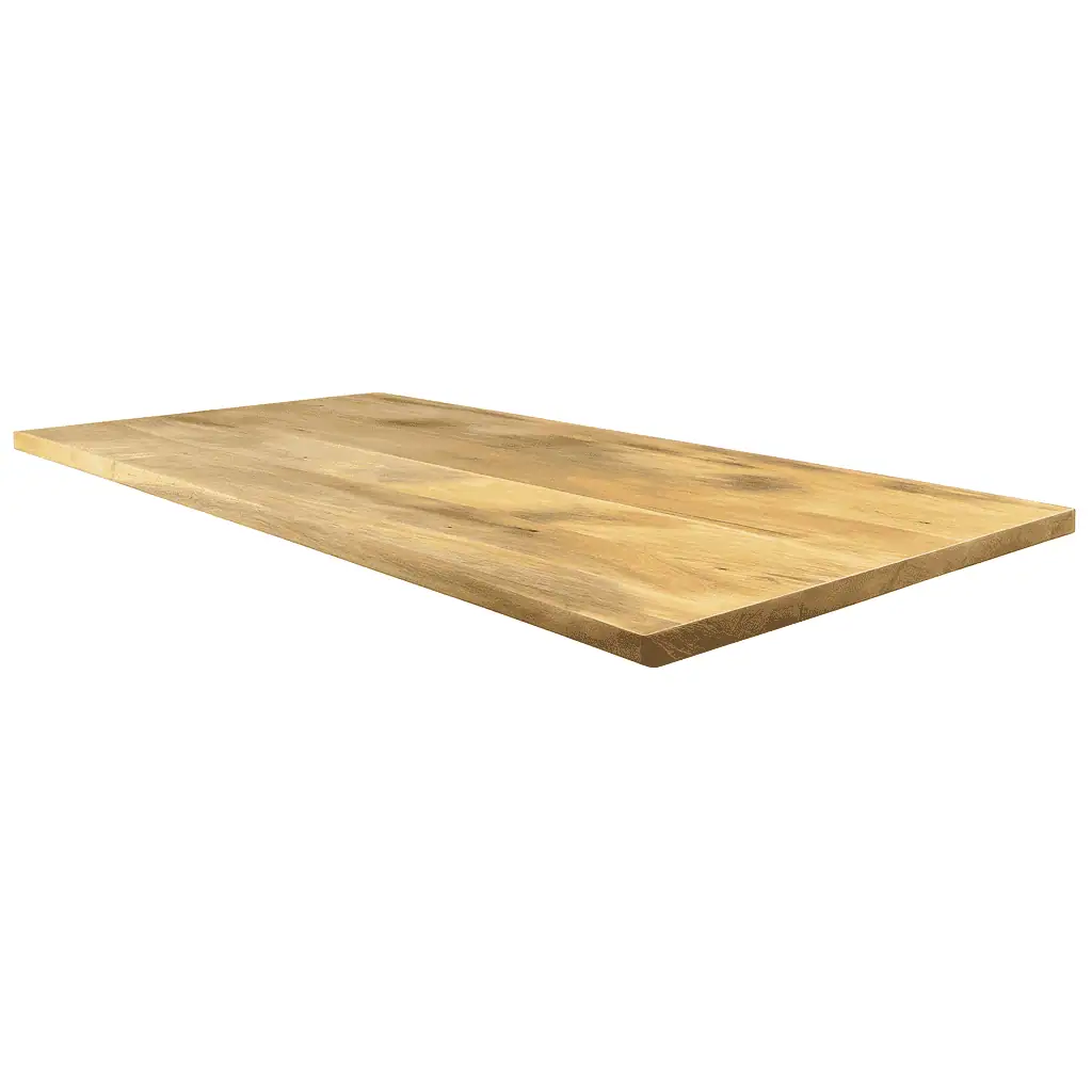 Super-Seat | Massivholz Tischplatten 120x70cm | Rechteckige Mangoholz-Tischplatte, braun, glatte Maserung, vor weißem Hintergrund. | Horecameubilair