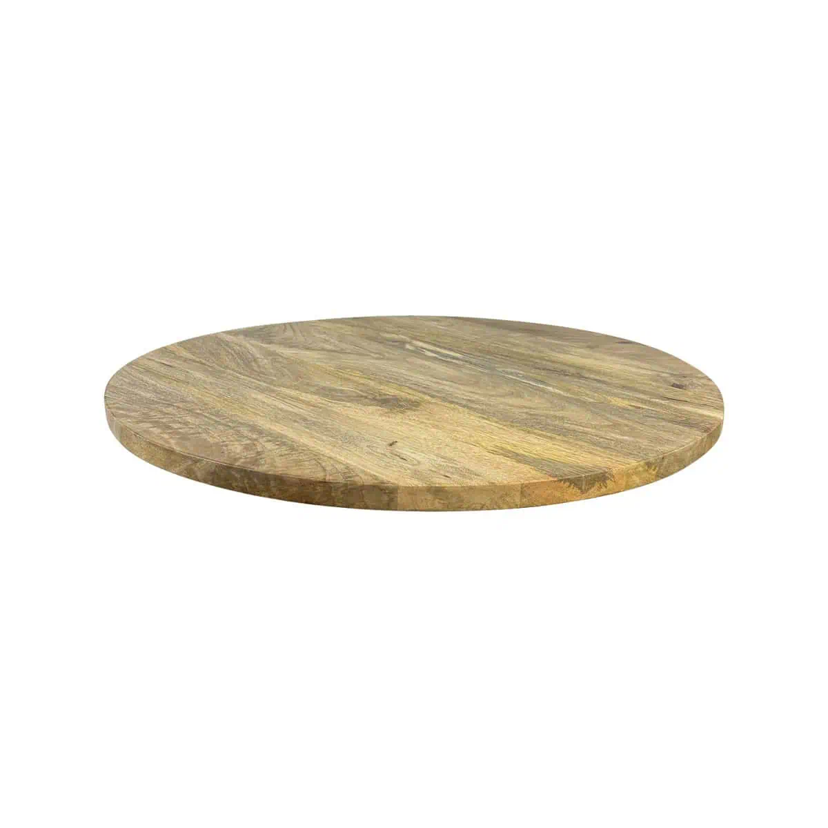 Super-Seat |Massivholz Mango Tischplatten rund 70cm |Massivholz Tischplatte, hellbraun mit sichtbarer Holzmaserung, auf weißem Hintergrund. | Catering Möbel