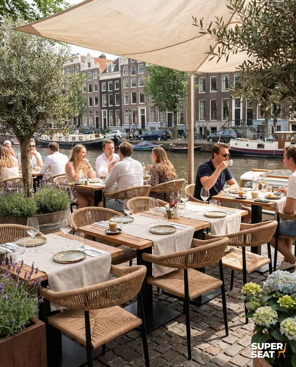 Geflecht-Terrassenstuhl Prag mit Armlehne – stapelbar