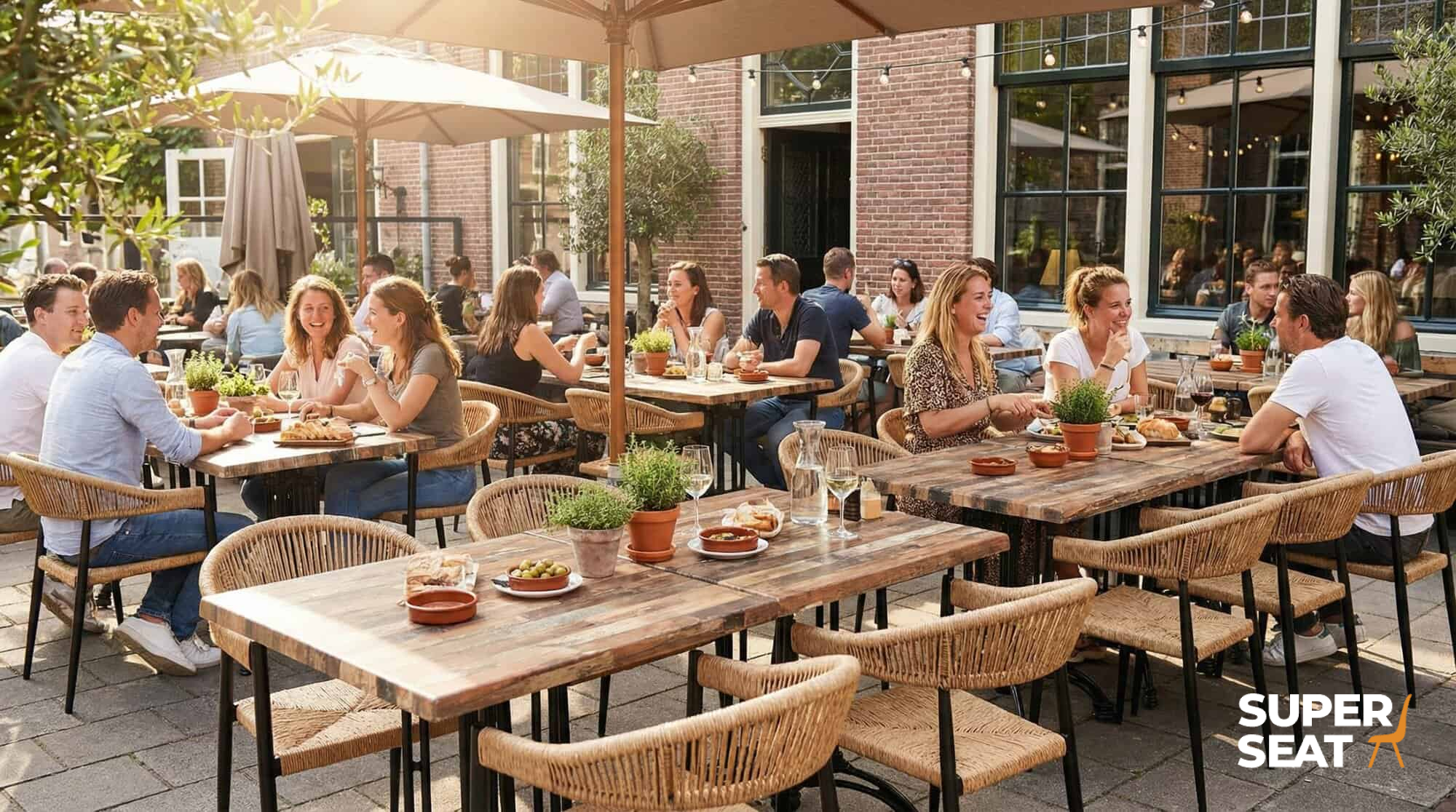 Geflecht-Terrassenstuhl Prag mit Armlehne – stapelbar