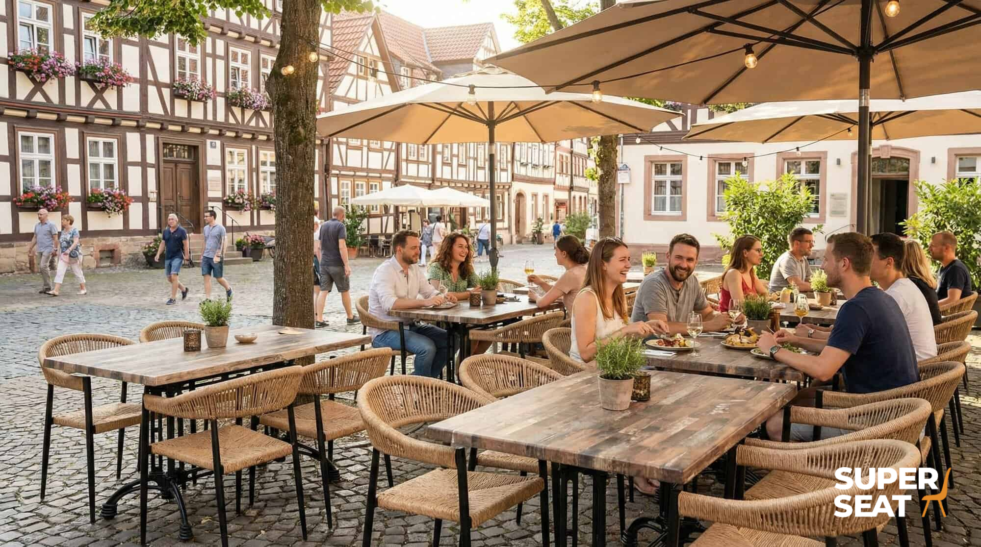 Geflecht-Terrassenstuhl Prag mit Armlehne – stapelbar