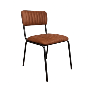 Super-Seat | The Aviator Hospitality Stapelstühle cognac | Cognacbrauner Lederstuhl, vertikale Nähte, schwarzes Metallgestell mit 4 Beinen, modernes Design. | Catering Möbel