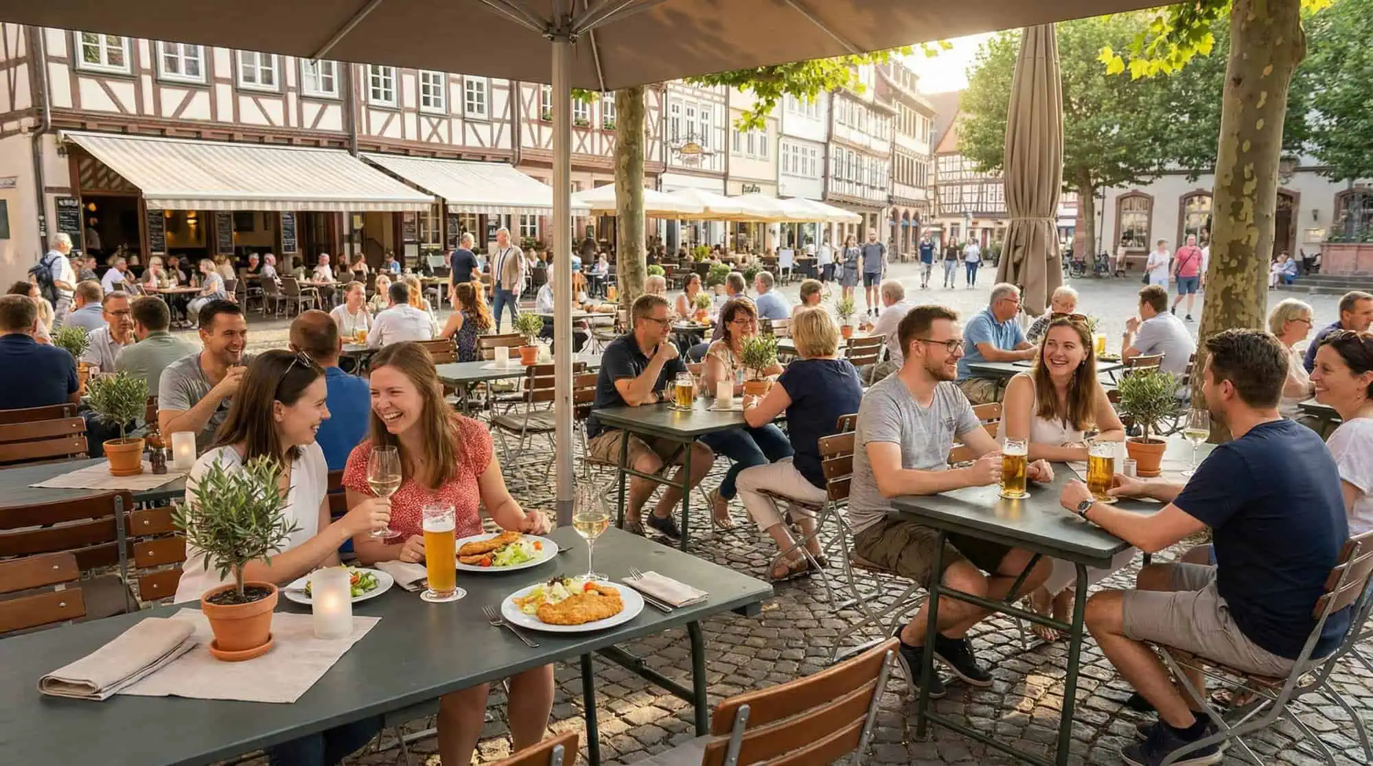 Super-Seat |18 Grüne Metall-Klapptische, Holzstühle und Barhocker auf der Terrasse. | Catering Möbel