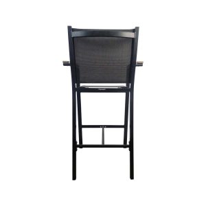 Super-Seat | Rückansicht des Textilene Catering-Terrassen-Barhocker Sunny Black | Schwarze Metallfaser mit Mesh-Tuch und Textilene-Material. | Horecameubilair