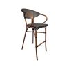 Super-Seat | Textile Gastlichkeit (Terrasse) Barhocker gebogen braun | Braunes Holz, geflochtene schwarze Rückenlehne/Sitzfläche, klassischer Bistro-Stil. | Catering Möbel