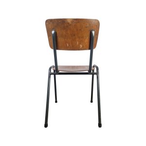 Super-Seat | The Mylo Stackable Industrial Vintage Factory Chair | Holzfarbener Sitz, gebogene Rückenlehne, schwarze Metallbeine. Vintage-Look. | Catering Möbel