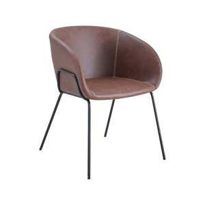 Super-Seat | Portland Design-Sessel aus cognacfarbenem Leder | Braunes Faux-Leer, schwarzes Metall-Potenzial, zichtbare Stifte; modernes minimalistisches Design. | Horecameubilair