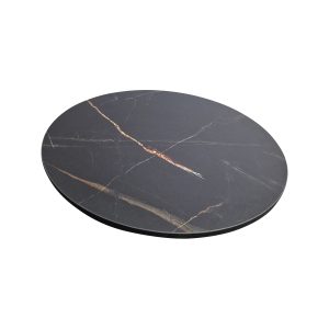 Super-Seat | The Marble schwarze Melamin-Tischplatten rund 67cm | Schwarze Marmoroptik, weiß/braune Adern, glattes und glänzendes Melamin. | Catering Möbel
