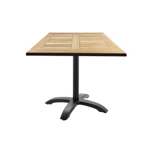 Super-Seat | Die Gastronomie-(Terrassen)tische Tivoli Teak 70x70cm | Rechtwinklige Tischplatte aus Teakholz mit Armlehnen und schwarzem Metallfuß. | Horecameubilair