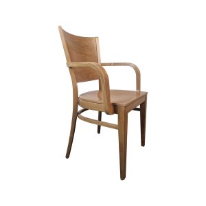 Super-Seat | Die Montaro Bistro-Stapelstühle mit Armlehnen in Honigholz | Houten-Stahl mit gebogenem Rugleuning, Plattenzitting, natürlichem Afwerking. | Horecameubilair