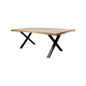 Super-Seat | Holztisch | Ein Tisch mit Naturholzoberfläche und X-Beinen aus Metall, der rustikalen und industriellen Stil kombiniert. | Horecameubilair