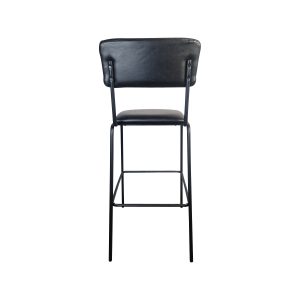 Super-Seat | Avion Barhocker Schwarz | Zwart Metal und Pluizige Leer Zitting/Rugleuning, minimalistisches Design mit Stimmen. | Horecameubilair