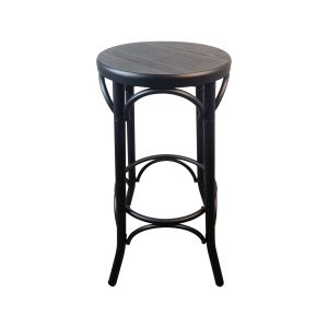 Super-Seat | Thonet Café Barhocker | Die Thonet Café Barhocker kombinieren ein schwarzes Metallgestell mit einer runden Sitzfläche aus dunklem Holz. | Catering Möbel