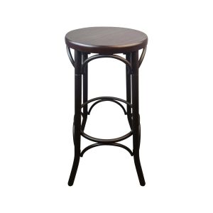 Super-Seat | Thonet Café Barhocker Metall und Holz Braun | Braun, runder Holzsitz, schwarze Metallbeine, klassisches Design. | Catering Möbel