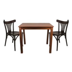 Super-Seat | Ein Hospitality-Set bestehend aus zwei schwarzen Thonet-Stühlen mit geschwungener Rückenlehne und einem Parker-Tisch braun café 80x80cm | Schwarze geschwungene Thonet-Stühle aus Holz & brauner Parker-Tisch aus Holz, mattschwarzer Rahmen, 80x80cm |. | Catering Möbel