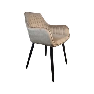 Super-Seat | The Royce Samt-Gastronomie-Armstühle Champagner | Beige fluwelen bekleding, zwarte metalen poten, gebogen rugleuning met verticale stiksels |. | Horecameubilair