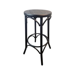 Super-Seat | Ein schwarzer Barhocker aus Metall mit runder Holzsitzfläche von Thonet café | Elegant und industriell, perfekt für moderne Interieurs. | Catering Möbel