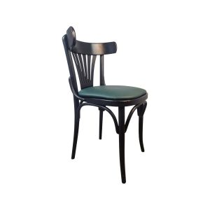 Super-Seat | Thonet Schwarzer Holzstuhl | Schwarzes Holz, grüner Sitz, geschwungene Rückenlehne mit vertikalen Stäben, klassische Eleganz. | Catering Möbel