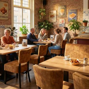 Super-Seat | Lisa Hospitality Esszimmerbank Bistro Velour ocker - 120cm | Samtgelbe Bänke, Holztische und -stühle, große Fenster, warme Atmosphäre. | Catering Möbel