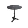 Super-Seat | Der Gastronomie-Tische Melamin Schwarz Marmor rund 67cm mit Untergestell | Runde Tafel, schwarz marmorierte Klinge mit weißen/braunen Stiften, schwarze Metallstützen mit drei gebogenen Potenzen. | Horecameubilair