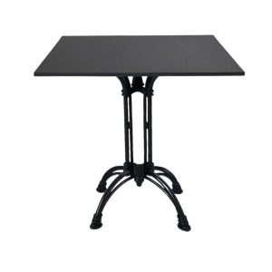 Super-Seat | Der Gastronomie-Tische Melamin Schwarz Marmor 67x67cm mit Untergestell | Schwarzer, vierkantiger Tisch mit marmorierter Melaminplatte und Metall, silberner Fuß mit vier gebogenen Töpfen. |. | Horecameubilair