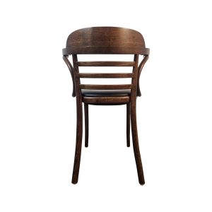 Super-Seat | Ein Tony Thonet Holz Café Armstuhl in Braun | Donkerbruin houten Café Armstoel mit gebogenen Armlehnen und geslatte Rugleuning. | Horecameubilair