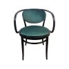 Super-Seat | Die Michael Thonet 210 Vintage Bugholz-Armstühle | Zwart gebogener Holzrahmen, grüner Wandbehang, ovale, offene Decke, schlanke Potentiometer. | Horecameubilair