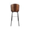 Super-Seat | Die New Yorker Design-Barhocker | Barhocker aus schwarzem Leder mit geschwungener Holzlehne und schwarzen Metallbeinen mit Kreuzstütze. | Catering Möbel