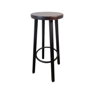 Super-Seat | Barhocker aus Holz mit runder Sitzfläche, vier geraden Beinen und Fußstütze aus Metall. | Catering Möbel