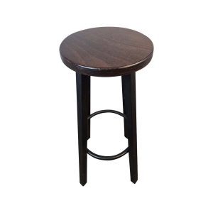 Super-Seat | The Pub industrial vintage pub bar stools | Dunkelbrauner Holzsitz, drei schwarze Metallbeine, Metallfußstütze. | Catering Möbel