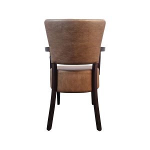 Super-Seat |Brauner Retrostuhl mit Armlehnen, Holzbeinen, braunem Stoffbezug, stilvoller Look. | Catering Möbel