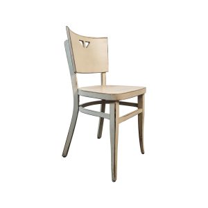 Super-Seat | The Dotty Deco vintage wooden bistro chairs white vintage wooden bistro chair with light finish, triangle cut-out, straight legs, slightly weathered. | Catering Möbel