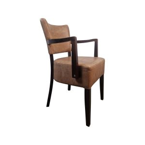 Super-Seat | The Lisa retro hospitality chairs brown with arm | Brauner Lederstuhl mit dunklen Holzbeinen und Armlehnen, Retro-Look. | Catering Möbel