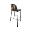 Super-Seat | Die New Yorker Design-Barhocker aus schwarzem Leder | Schwarzer Ledersitz/-stoff, Holzakzente, schwarze Metallbeine mit Fußstütze. | Catering Möbel