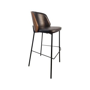 Super-Seat | Der New York Design Barhocker Holz schwarz Leder | Zwarte Leer zitting und rugleuning, houten zijpanelen, schlanke schwarze Metall-Potenzial. | Horecameubilair