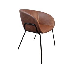 Super-Seat | Der Portland Design-Sessel aus cognacfarbenem Leder | Cognac-Leerfauteuil mit zarten Stöcken und schlankem schwarzem Metalltopf. | Horecameubilair