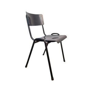 Super-Seat | Zwarte metalen stoel met gebogen zitting en rugleuning, slijtage; vier poten met rubberen doppen |. | Horecameubilair