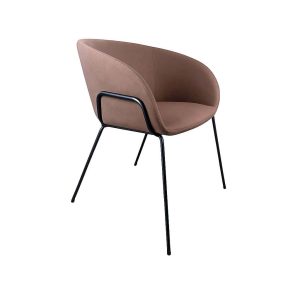 Super-Seat | The Portland Designer Sessel Velours mokka | Mokka velours stoel met afgeronde zitting, zwarte metalen poten, modern en minimalistisch. | Horecameubilair