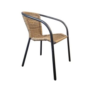 Super-Seat | Der Terry Stapelbare Terrassenstuhl | Schwarzes Metallgestell, Sitz und Rücken aus schwarzem Kunststoffgeflecht, stapelbar. | Horecameubilair