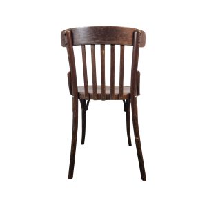 Super-Seat | Holzstuhl mit gebogener Rückenlehne, vertikalen Stäben und abgewinkelten Beinen in Naturholzfarbe. | Catering Möbel