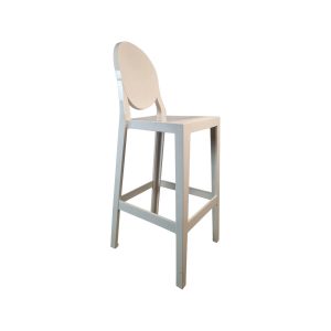 Super-Seat | The Kartell One More Please Barhocker Weiß | Lichtgrijze kunststof barkruk met ronde rugleuning, vier rechte poten, modern design. | Horecameubilair