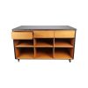 Super-Seat | Anthrazitfarbener Holzschrank, Marmorplatte, 3 Schubladen, Regale, Rollen |. | Catering Möbel