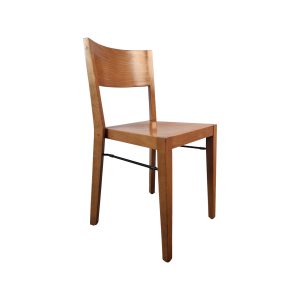 Super-Seat | The Arden Hutten Design-Holzstühle | Warme houtkleur, houten stoel met gebogen rug, rechte poten & metalen steunbalken. Minimalistisch. | Horecameubilair