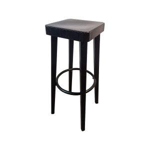Super-Seat | The Beaumont Hutten Art-Déco-Barhocker in Schwarz | Zwarte houten barkruk met vier rechte poten, vierkante zitting en metalen voetenring. | Horecameubilair