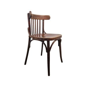 Super-Seat | The Bexley vintage wooden Thon chairs bars | Dunkelbrauner Holzstuhl mit gebogener Rückenlehne, vertikalen Stangen und runder Sitzfläche. | Catering Möbel
