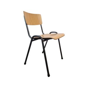 Super-Seat | The Campus Vintage Holz-Schulstühle stapelbar | Licht houten zitvlak & rugleuning, zwart metalen frame; stapelbare vintage schoolstoel. | Horecameubilair