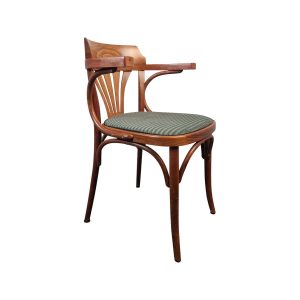 Super-Seat | The Classic Thon Vintage-Armstühle mit grünem Sitzpolster | Donkergroene stoffen zitting, houten frame en armleuningen, gebogen houten rugleuning. |. | Horecameubilair