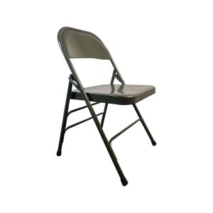 Super-Seat | The FieldFold Vintage-Klappstuhl aus Metall | Armeegrüner Metallklappstuhl mit gebogener Rückenlehne, flachem Sitz, vier Beine. | Horecameubilair
