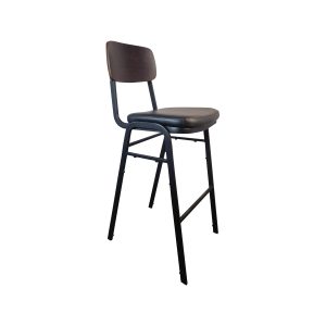 Super-Seat | The Jody Design-Barhocker für die Gastronomie | Schwarz/braun, Metallgestell, gepolsterter Sitz, Holzlehne, modern, stapelbar. | Horecameubilair
